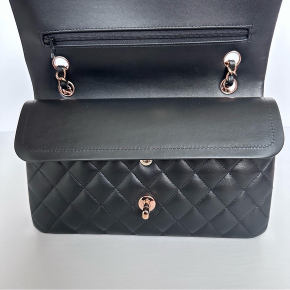 21B Chanel Medium Black Lambskin Classic Flap with Rose Gold Hardware - Picture 9 of 16
